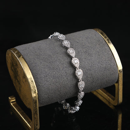 European and American sources: copper material, elegant temperament bracelet, white gold pear-shaped, detachable personality chain, full of zircon hand ornaments