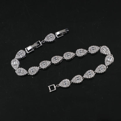 European and American sources: copper material, elegant temperament bracelet, white gold pear-shaped, detachable personality chain, full of zircon hand ornaments